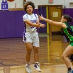 Sequim Gazette photo by Emily Matthiessen / Sequim guard Bobbi Mixon passes to a teammate in the Wolves 65-29 win over Clover Park on Feb. 14.
