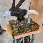 Photo courtesy of Molly Omann
Fisher King nears completion as the sculpture is joined to a toothbrush table with alder pole legs.