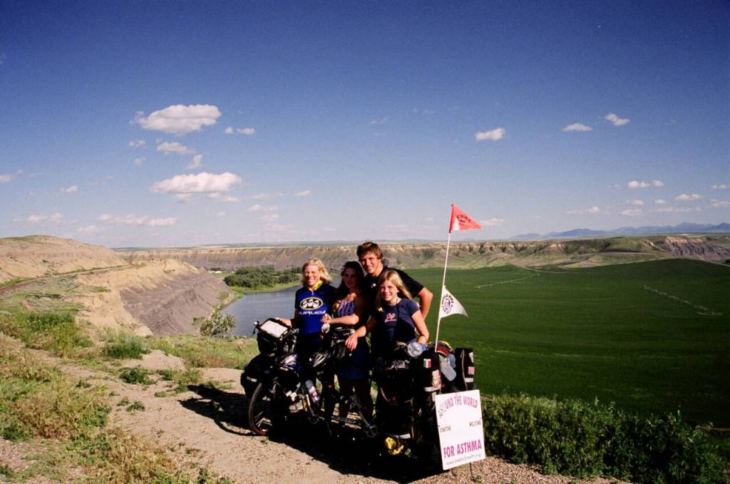 Photo courtesy of Eber family / The Eber family break from their multi-continent ride at a spot overlooking the mighty Columbia River.