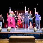 Sequim Gazette photo by Matthew Nash/ Cast members practice a dance number for The Mystery of Edwin Drood at Olympic Theatre Arts, which runs three weekends March 10-26. The musical comedy invites audience members participation to vote on the murderer, and more.