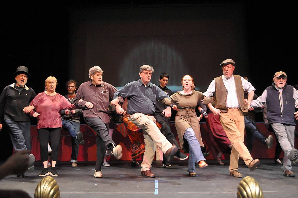 Sequim Gazette photoS by Matthew Nash
Cast members practice a dance number for The Mystery of Edwin Drood at Olympic Theatre Arts, which runs three weekends March 10-26. The musical comedy invites audience members participation to vote on the murderer, and more.