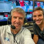 Photo courtesy of Kyle McKenzie / Sequims Kyle McKenzie, right, joins Dave Fleming for match commentary at a Pro Pickleball Tour event in mid-January.