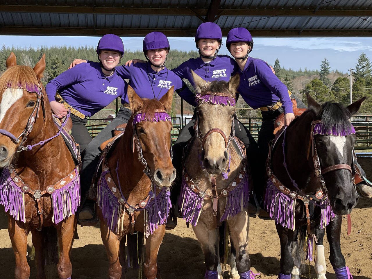 Submitted photo / Sequims drill freestyle fours team  from left, Paige Reed, Libby Swanberg, Kennady Gilbertson and Sydney Hutton, took first place at the teams second distirct meet, held Feb. 24-26 in Elma.