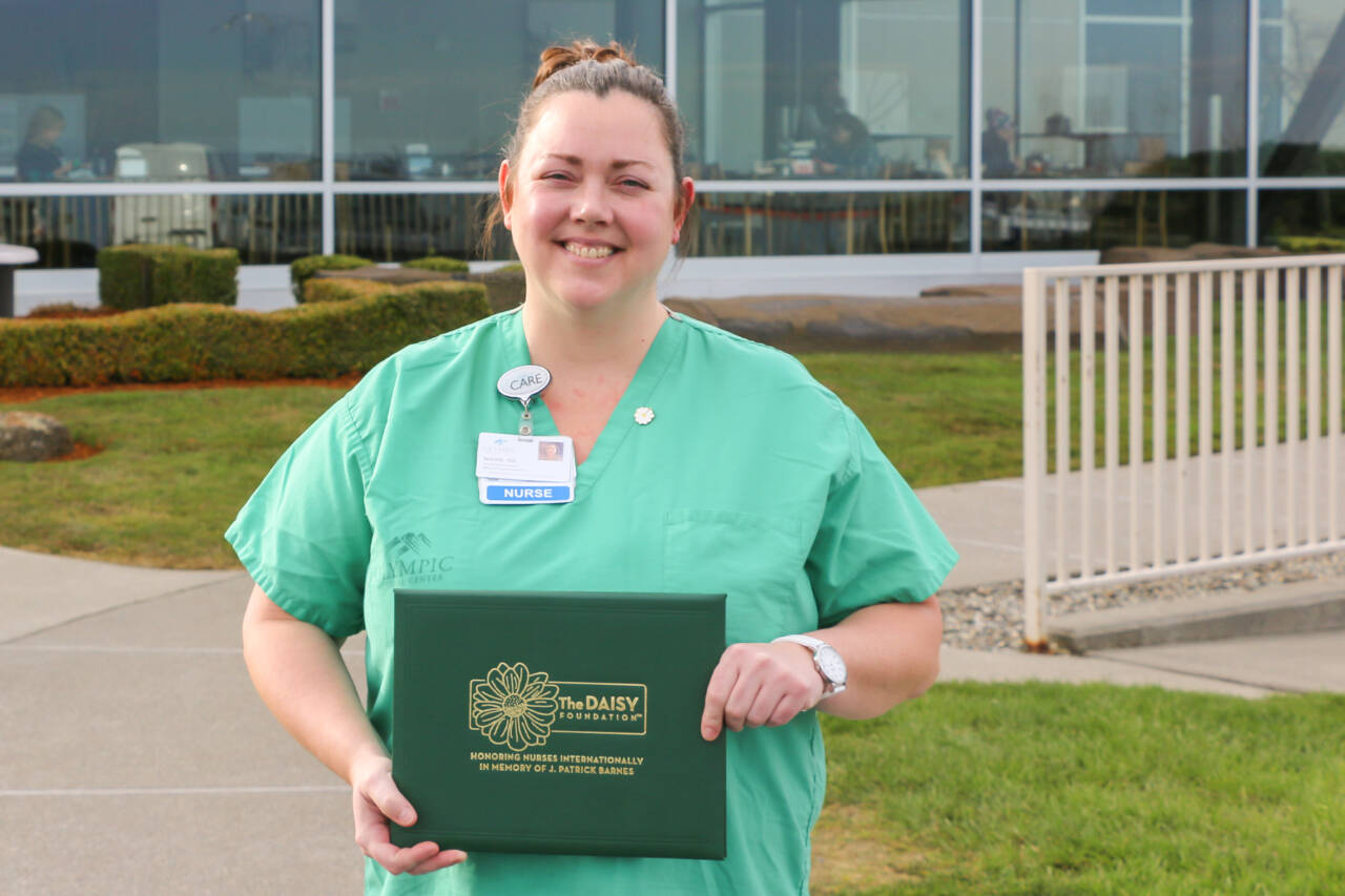 Photo courtesy of Olympic Medical Center / Marie Flanagan, a Registered Nurse with Olympic Medical Center, was recently awarded a DAISY Award for Extraordinary Nurses.