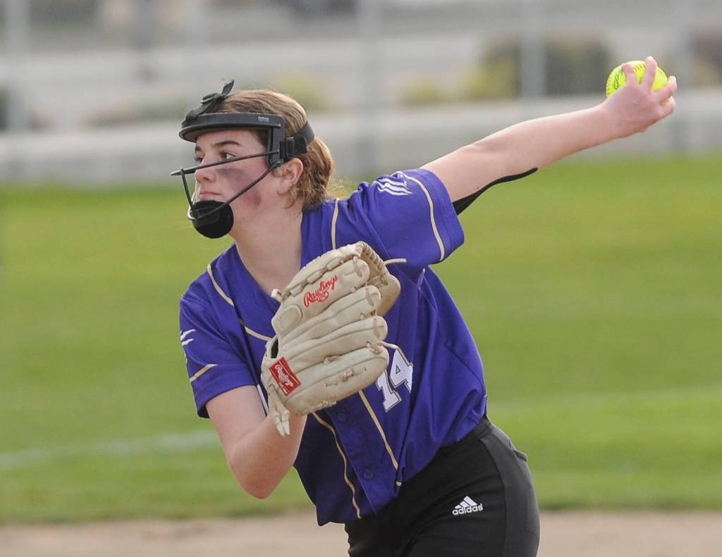 Sequim Gazette file photo by Michael Dashiell / Sequims Lainy Vig pitches against North Kitsap in a spring 2022 match-up. Vig and Angel Wagner figure to share time on the mound in 2023 as the Wolves seek a return trip to the state 2A tourney.