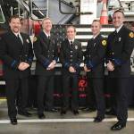 Photo courtesy Clallam County Fire District 3/ Five new Clallam County Fire District 3 firefighters/paramedics were sworn in on March 20, including, from left, Mark Karjalainen, Erik Payne, Eliza Winne, Jeremy Church and Bryant Kroh.
