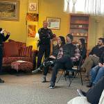 Sequim Gazette photo by Matthew Nash/ Sequim Police Chief Sheri Crain talks with a crowd at the Sequim Business Merchants Meeting on March 15. She encouraged people to call police if they see something suspicious. Were not going to turn into Seattle because I want you to call everyday, she said. And every time well go. Every time social services people will go. Thats how were trying to keep our community safe.