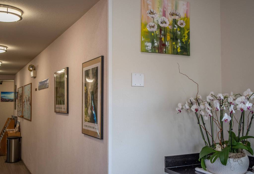 Sequim Gazette photo by Emily Matthiessen / The lobby of the Ocean Star leads to hallways decorated with original art by Anna Oh, the wife of the new manager. The Ohs live on site of the former EconoLodge on 801 E. Washington Street.