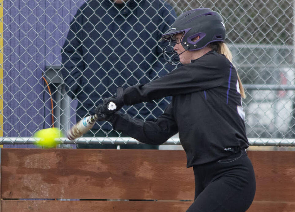 Sequim Gazette photo by Emily Matthiessen / Sequims Lexi King bats in the Wolves 26-11 rout of Bremerton on March 23.