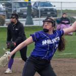 Sequim Gazette photo by Emily Matthiessen / Sequim Highs Lainy Vig pitches in the Wolves 26-11 home win against Bremerton.