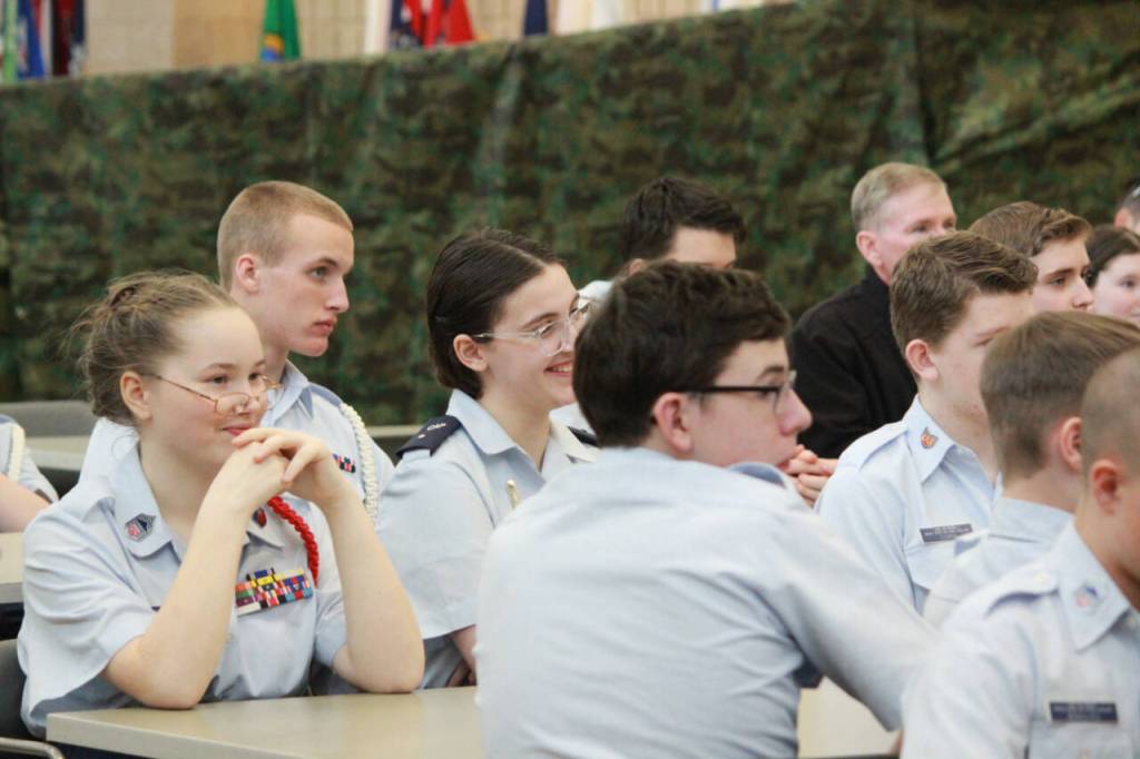 Photo courtesy of Madeline Patterson/Dungeness Composite Squadron / Members of the Dungeness Cadet competition team enjoy a briefing at the Washington Wing Cadet Competition.