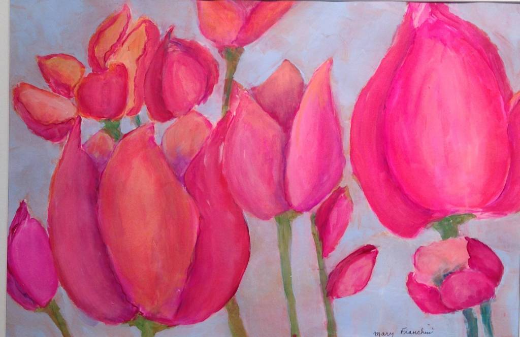 Art courtesy of Blue Whole Gallery
Tulips for May by Mary Franchini, a featured artist at the Blue Whole Gallerys May 2023, exhibition, May Flowers.
