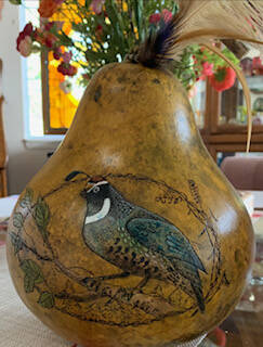 Photo courtesy of Blue Whole Gallery / Quail by Jane Smith, a featured artist at the Blue Whole Gallerys May 2023, exhibition, May Flowers.