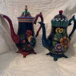 Photo courtesy of Blue Whole Gallery / Teapots by Jane Smith, a featured artist at the Blue Whole Gallerys May 2023, exhibition, May Flowers.