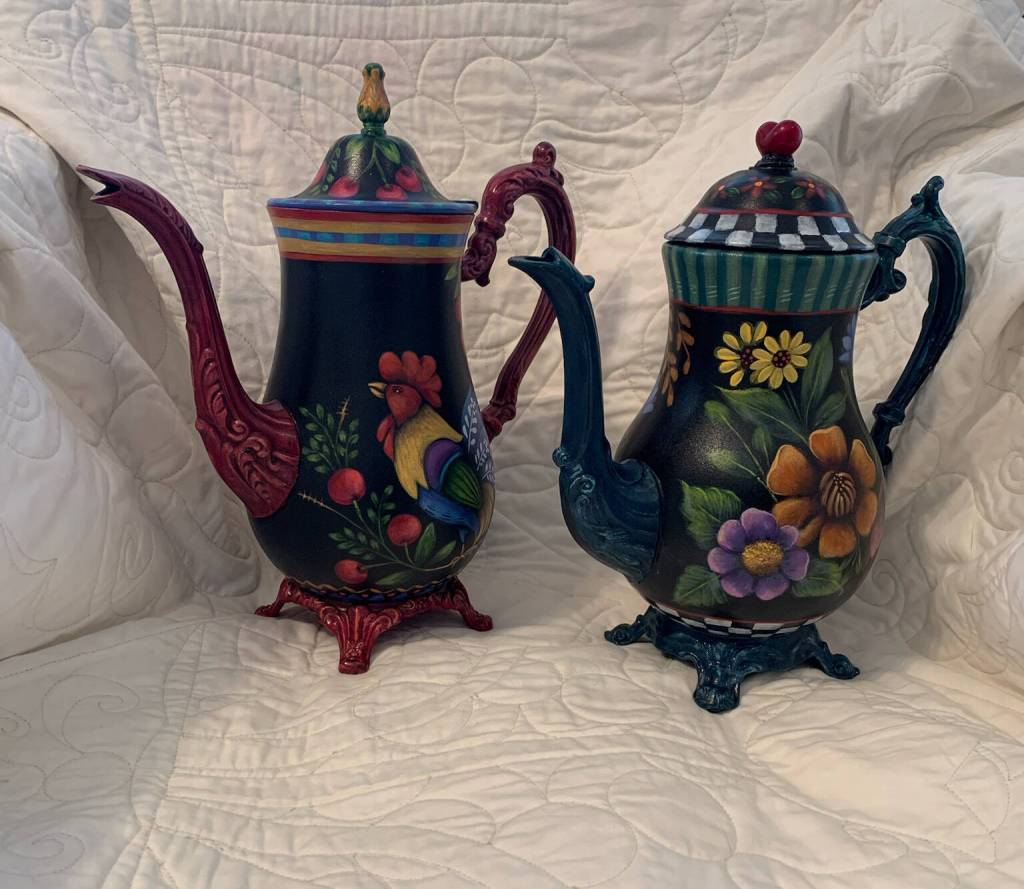 Photo courtesy of Blue Whole Gallery / Teapots by Jane Smith, a featured artist at the Blue Whole Gallerys May 2023, exhibition, May Flowers.