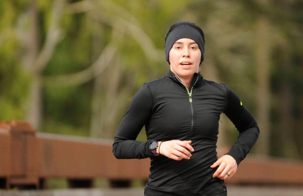 Sequim Gazette photo by Michael Dashiell / Alexis Neal races to a womens division 5k victory at the 2023 Railroad Bridge Run on April 22. Neal finished in 23 minutes, 4 seconds  good for 10th overall.