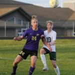 Sequim Gazette photo by Michael Dashiell / Sequims Jack Henninger, left, and Port Angeles Matthew Miller vie for the ball in an April 18 league match.