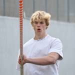 Sequim Gazette photo by Michael Dashiell
At left: Sequim High senior Mirek Skov eyes the pole vault pit at a practice last week. Skovs personal best in the event, 14 feet, is the top boys 2A mark this season.