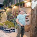Photo by Keith Thorpe/Olympic Peninsula News Group / Hal Peterson, a co-owner of Ballard-based Mach 2 Arts, works on a fabricated tree on April 19 that will become part of a mountains-to-sea diorama of regional landscapes at the Dungeness River Nature Center at Railroad Bridge Park in Sequim.