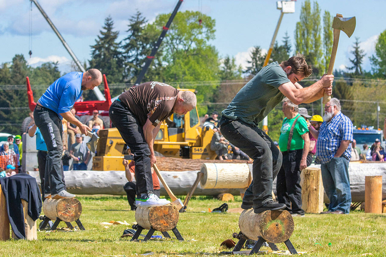 Sequim Gazette file photo by Emily Matthiessen
The Logging Show, seen here in 2022, returns to the Sequim Irrigation Festival with several events throughout May 12-13 in the Blake Property, south of Carrie Blake Community Park. A Loggers Ball is set for 7-10 p.m. with fireworks around 9:30 p.m. on Friday night.
