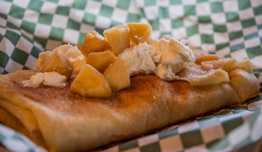 At the Goat and the Radish, the Apples and Cinnamon Crepe includes local apples in brown sugar with fresh whipped cream and cinnamon.