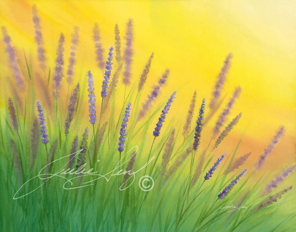 Artwork courtesy of Blue Whole Gallery / Lavender Sunrise by Julie Senf, featured artwork at the Blue Whole Gallerys June 2023 exhibit, Picture This #26.