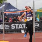 Sequim Gazette file photo by Michael Dashiell Sequims Andrew Brown competes in the high jump at the class 2A state meet in 2022. Now a sophomore, Brown earned three West Central District titles in Renton last week and looks for his first state title in Tacoma this coming weekend.