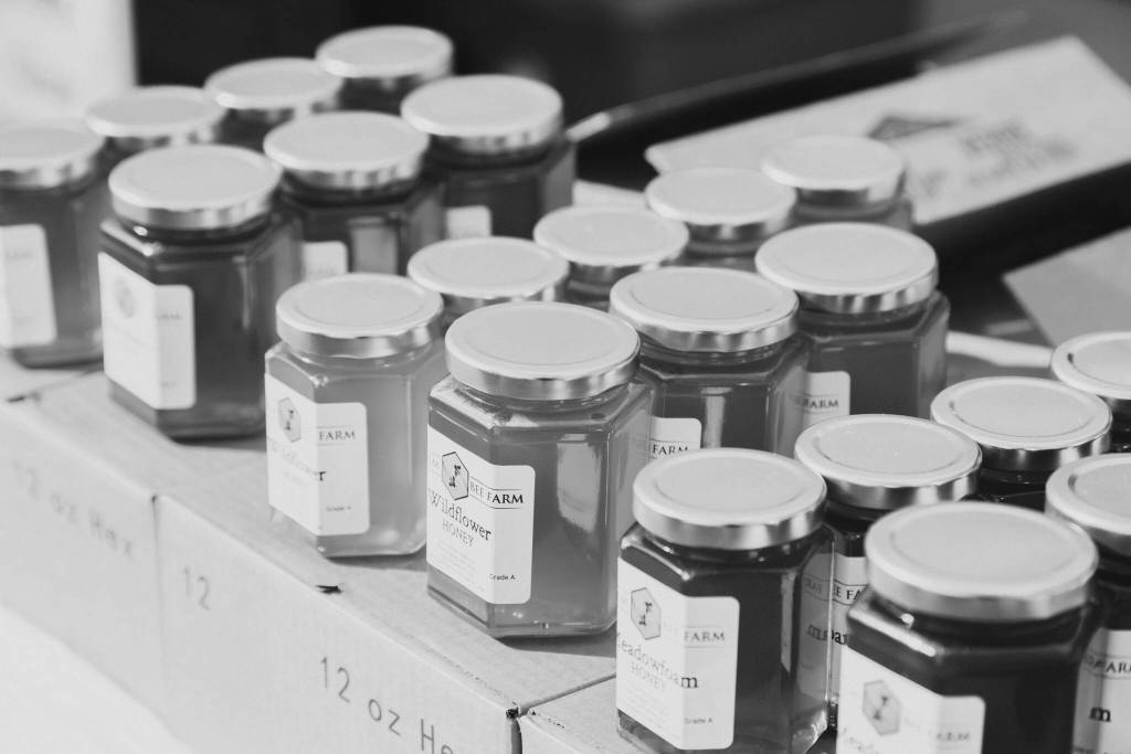 Photo courtesy of Sequim Bee Farm / An eye-catching display at the Market of the honey varieties offered by Sequim Bee Farm.