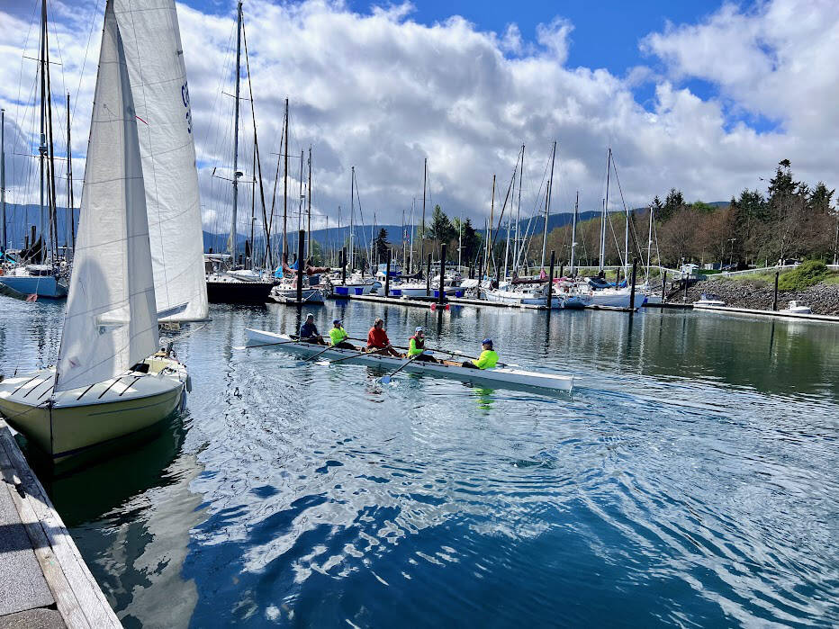 Photo courtesy of Linda Carlson
Students pull at the oars in Sequim Bay Yacht Clubs training shell.