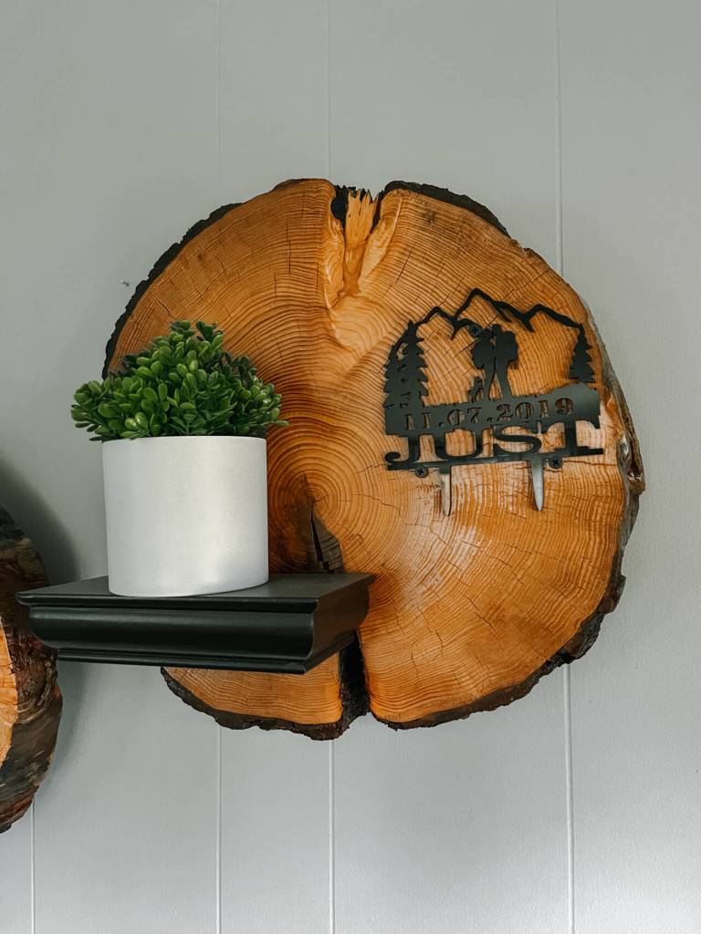 Photo courtesy of Jack Just/Olympic Rounds / One of the plant holders Jack Just made from his wedding wood round, which inspired him to continue woodworking and build Olympic Rounds into a business.