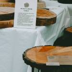 Photo courtesy of Sequim Farmers & Artisans Market / The Build a Table display is pictured at the Olympic Rounds booth at the Sequim Farmers & Artisans Market. Here, customers can order and customize a unique local wood table on Market Saturdays.