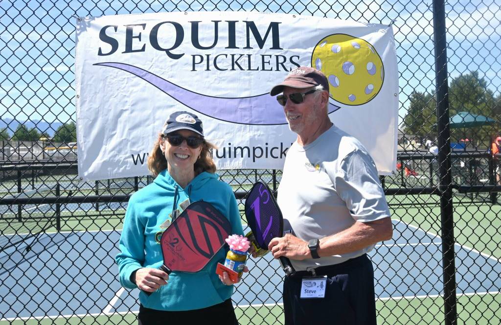 Sequim Gazette photo by Michael Dashiell / Abigail Berg and Steve Burkett placed fourth in the Sequim Picklers 2023 Big Dill Fun Day tournament.