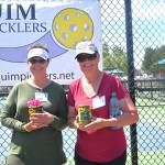 Sequim Gazette photo by Michael Dashiell / Cindi Pettit, left, and Sherri Gyovai are Sequim Picklers 2023 Big Dill Fun Day tourney runner-ups.