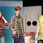 Sequim Gazette photo by Michael Dashiell
Olympic Peninsula Academy students Abby Brittell-Brown, Donovan Rynearson and Kaia McCarter rehearse a scene from the schools spring musical comedy, The Nifty Fifties, set to stage June 2-3.