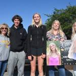 Sequim Gazette photo by Michael Dashiell
Friends, family and fellow Sequim High students send off their tennis aces Garrett Little and Kendall Hastings to the class 2A state tourney on May 25. Pictured, from left, are mom Caryn Little, Garrett Little, Kendall Hastings, mom Allison Hastings and sister McKenna Hastings.