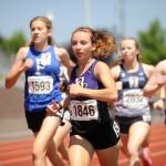 Sequim Gazette photo by Michael Dashiell / Sequim High junior Kaitlyn Bloomenrader races with the lead pack in the 800-meter preliminaries at the Class 2A state track and field finals in Tacoma on May 26. She finished 13th in 2:31.