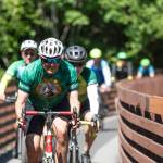 Photo by Jesse Major/Rails-to-Trails Conservancy / Washington state Gov. Jay Inslee rides across the Johnson Creek Railroad Bridge on the Olympic Discovery Trail east of Sequim on June 7. The Rails-to-Trails Conservancy honored Inslee as its 2023 Rail-Trail champion during an event at Red Cedar Hall in Blyn following Inslees 27-mile ride from Port Angeles.