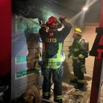 Photo courtesy of Clallam County Fire District 3
Clallam County Fire District 3 personnel respond to a porch fire in the early morning hours of June 7.