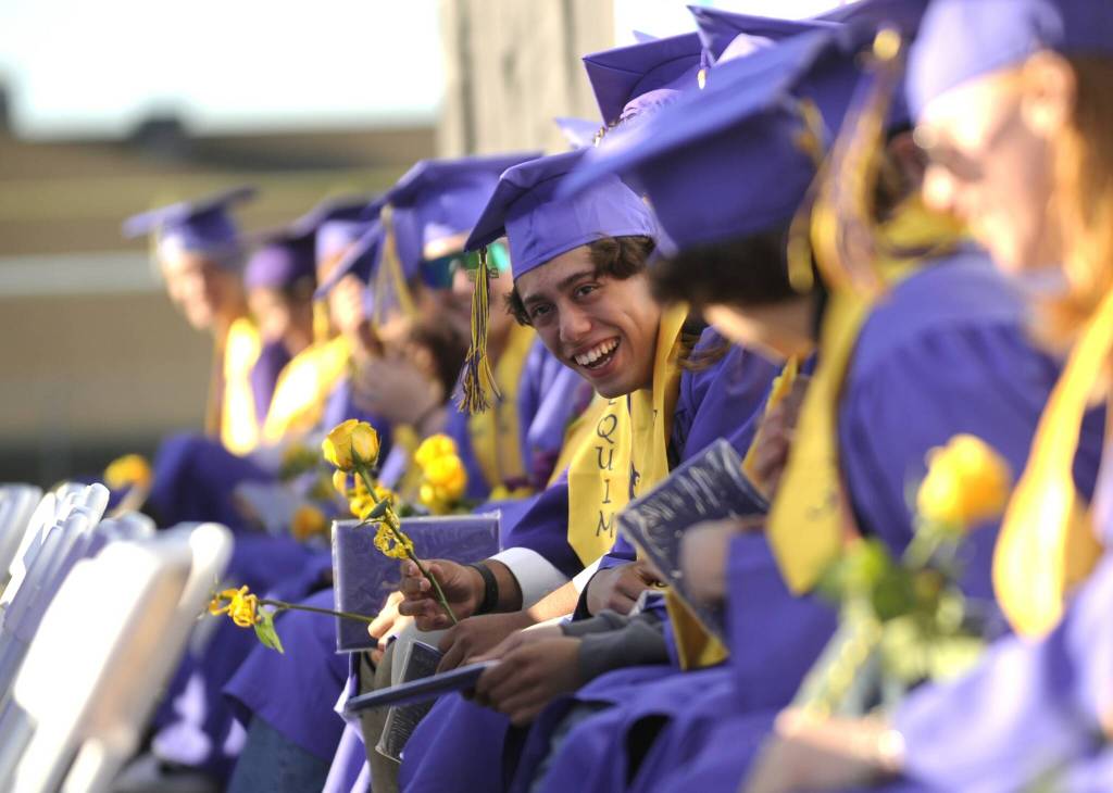 Sequim Gazette photo by Michael Dashiell / Brandon Linson and fellow members of Sequim High Schools Class of 2023 enjoy commencement ceremonies on June 16.