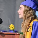 Sequim Gazette photo by Michael Dashiell / Mia Coudriet, one of Sequim High Schools four valedictorians, addresses her classmates at Friday evenings commencement ceremony.