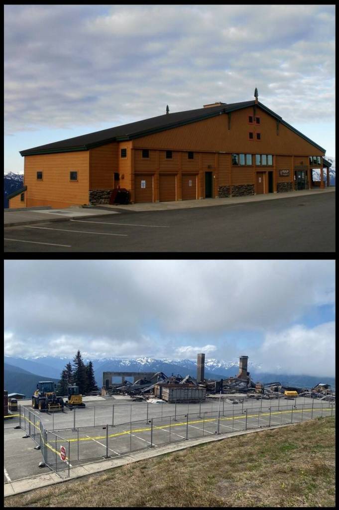 Photos courtesy of National Park Service / Hurricane Ridge Lodge, before and after a May 7 fire that destroyed the historic structure.