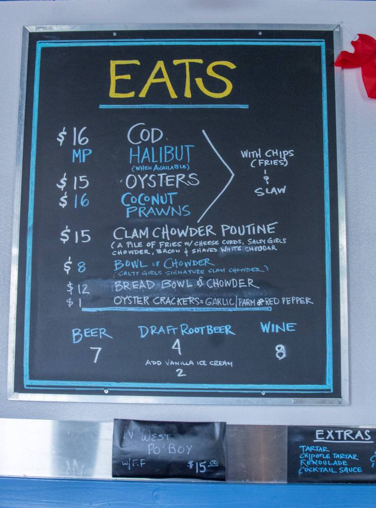 Sequim Gazette photo by Emily Matthiessen / The menu last week at FnChips, a Salty Girls Production, at 134 S. Second Ave.