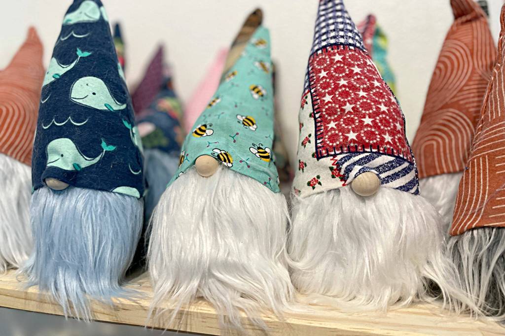 Sequim Gazette photo by Matthew Nash/ Lavender-filled gnomes are hand-sewn by Gnomelicious Lavender Farm co-owner Ashley Reddicks and filled with the farms lavender and organic wheat. Shes made about 500 gnomes in the last two years, she said.