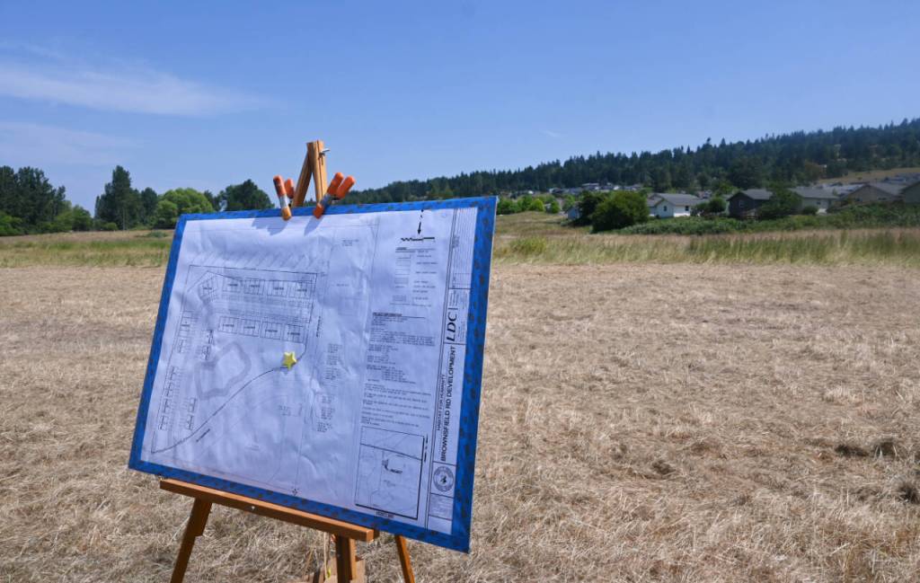 Sequim Gazette photo by Michael Dashiell / A schematic shows the proposed Brownfield Road Project that would bring as many as 53 affordable homes off of South Sequim Avenue.