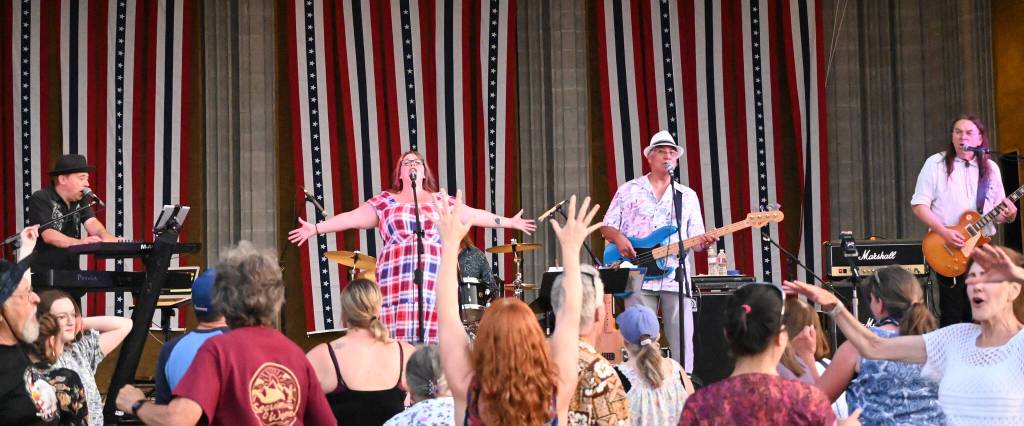 Sequim Gazette photo by Michael Dashiell / Peninsula favorite Black Diamond Junction keeps the crowd hopping at the Sequim Independence Day party on July 4 at Carrie Blake Community Park.