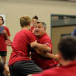 Sequim Gazette photo by Michael Dashiell
Former NCAA wrestling champ Gene Mills offers instruction at a multi-day camp at Sequim Middle School on July 6.
