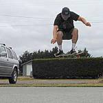 Photo courtesy Mark Simpson/ At age 51, Sequims Mark Simpson catches high air performing an ollie earlier this year. The trick was something he planned to do everyday this year until a cancer diagnosis had him put the effort on hold, he said.