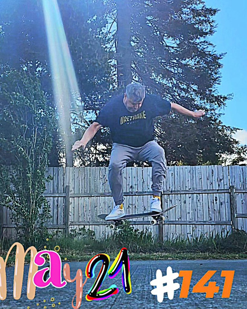 Image courtesy Mark Simpson
On May 21, or day 141, Mark Simpson stopped his journey to do an ollie a day for a year. An ollie launches a skateboard and skater upward without hands. Simpson said he was diagnosed with esophageal cancer and paused doing tricks during treatment and recovery.