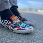Sequim Gazette photo by Matthew Nash
Shoes synonymous with skating, Mark Simpson said he has at least 31 pairs of Vans shoes, including this pair he designed himself. He plans to post a picture a day of his different shoes in hopes to raise funds through the company for the Sequim Youth Skate Parks efforts to remodel the Sequim Skate Park.