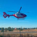 Sequim Gazette photo by Matthew Nash/ A 26-year-old man was airlifted on July 17 after his truck rolled over on the River Road off-ramp. He was listed as in serious but stable condition, according to Battalion Chief Elliott Jones with Clallam County Fire District 3.